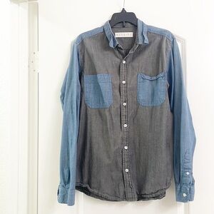 Ezekiel black/blue color block long sleeve button down shirt